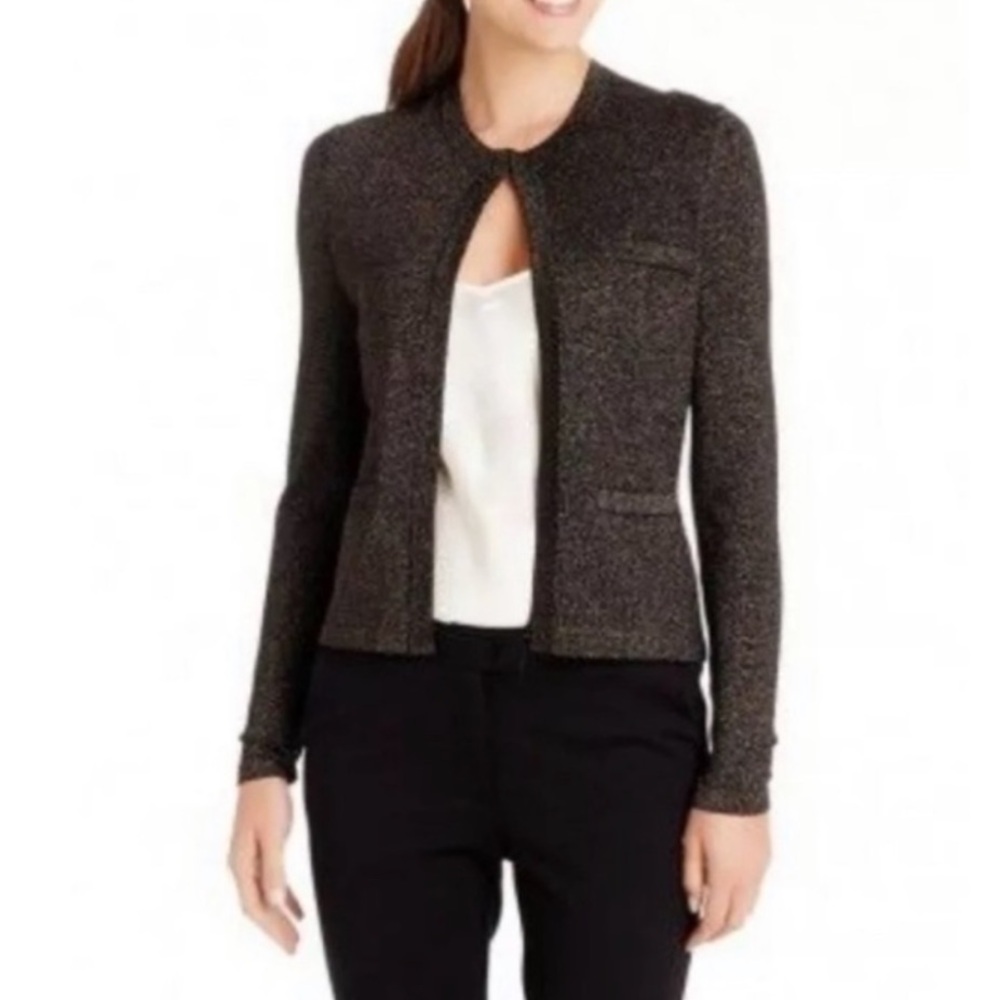 J.‎ McLaughlin Corfu Crewneck Cropped Cardigan Black and Gold Womens M NWT
